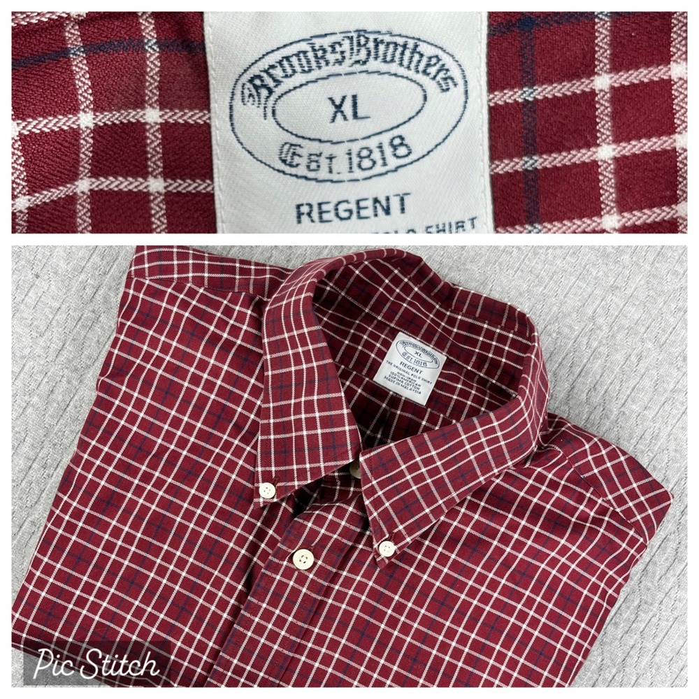 Brooks Brothers Tartan Check Button Down Shirt Men XL Red Regent Non-Iron Supima